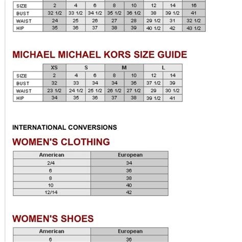 michael kors footwear size chart|michael kors size chart for women.